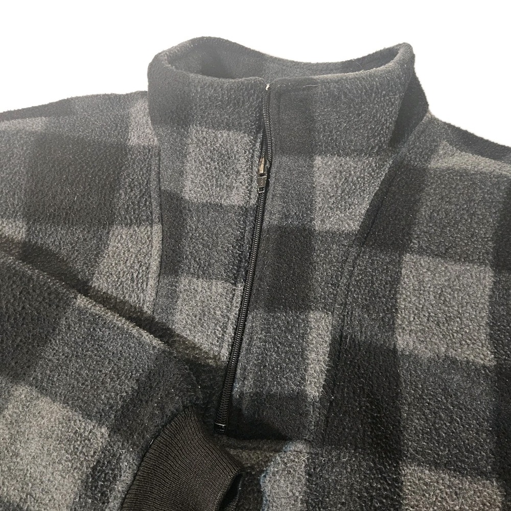 Vintage POLAR FLEECE Sherpa Jacket Malden Mills Plaid Black Gray Size M Women's